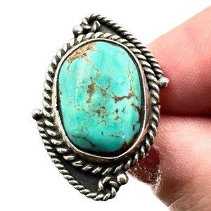 Native American Womens Ring Sterling Silver Blue Green Turquoise Size 5